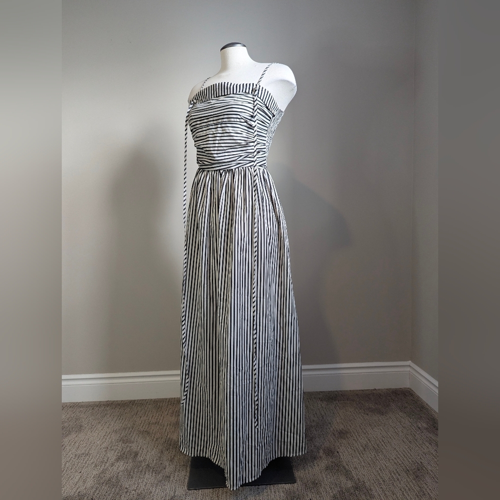 Monochrome Striped Strapless Dress Summer Resort Vacation Maxi Versatile Multi